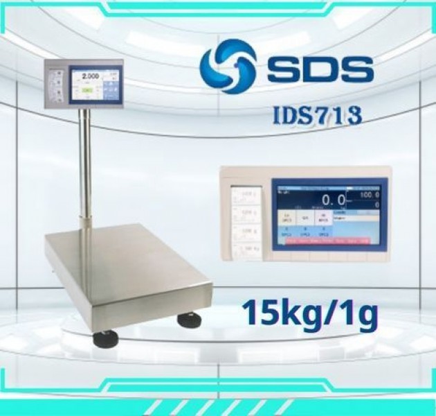 เครื่องชั่งน้ำหนักตั้งพื้น 15กิโลกรัม ความละเอียด 1 กรัม  แบบมีเครื่องพิมพ์สติกเกอร์ในตัว ยี่ห้อ SDS รุ่น IDS713มี Built-In Printer ในตัว