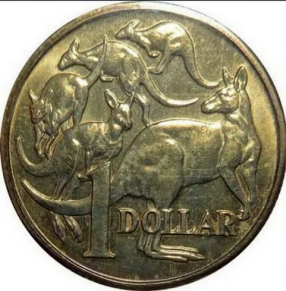 เหรียญ 1 Dollar Elizabeth II Australia ด้านหลัง kangaroos ปี 1984 ทองเหลือง