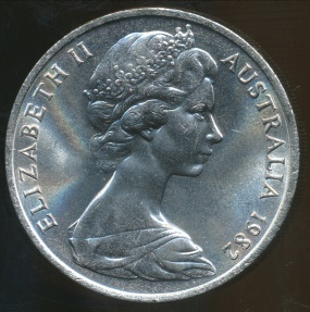 เหรียญประเทศออสเตรเลีย ชนิด 20 เซ็น รุ่นอลิซาเบธที่ 2 ELIZABETH II AUSTRALIA 1982